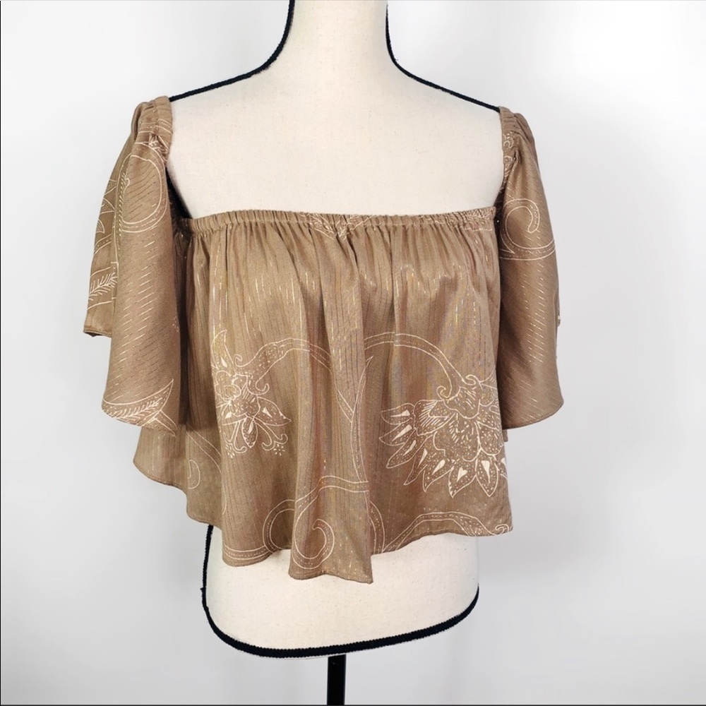 Cleobella Tan Gold Off Shoulder Ruffle Crop Top - Picture 2 of 8